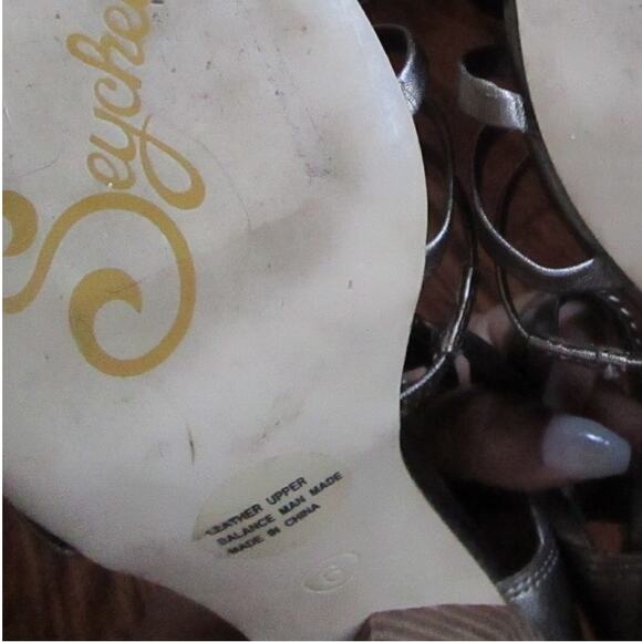 Gold Leather Gladiator Sandals Size 6 Strappy 3.5in Wood Heel Back Zip Moto Boho - Picture 11 of 15